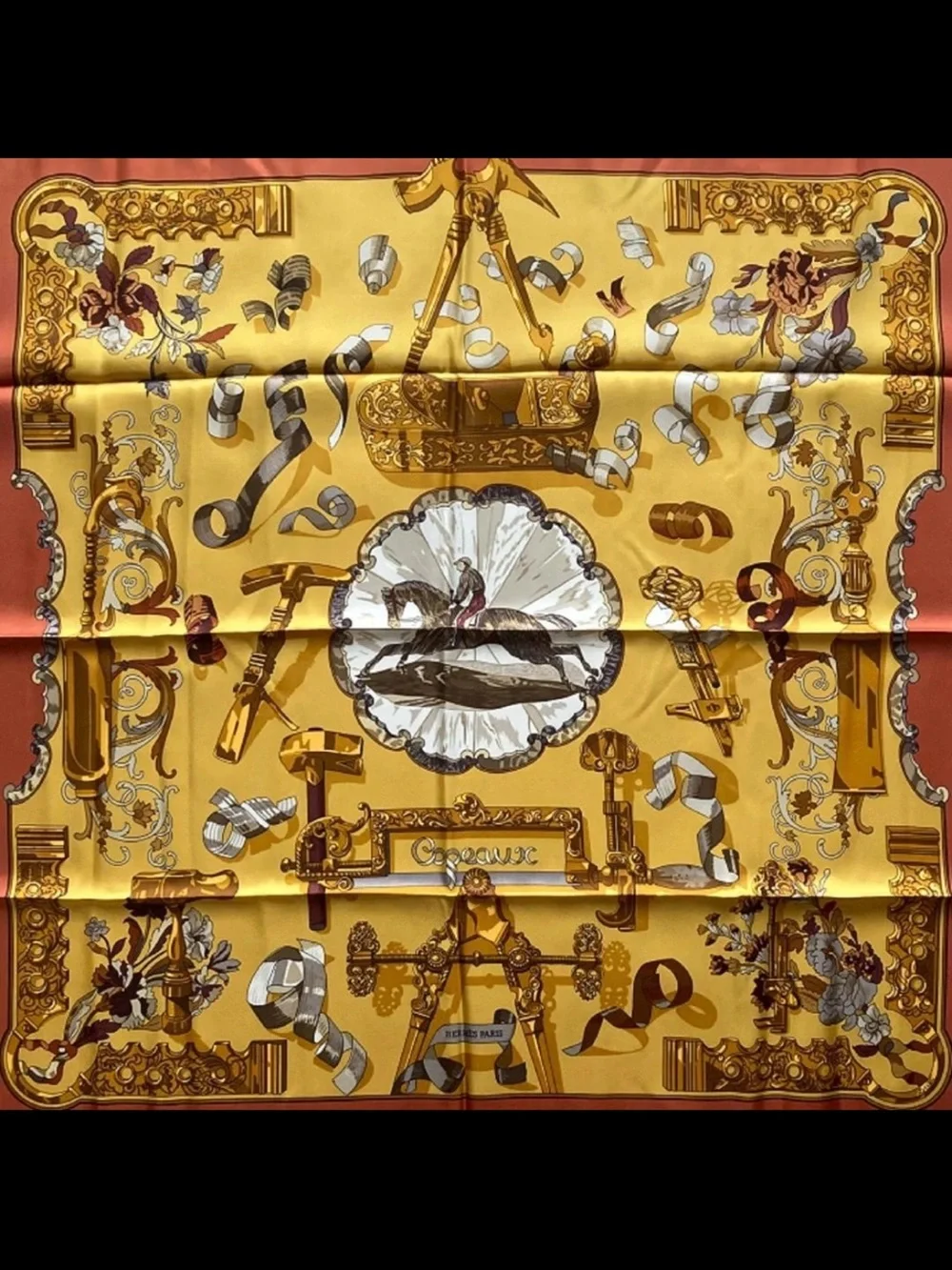 Hermes Yellow and Orange Silk Scarf with Nautical Medallion